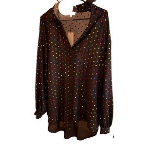 Black sheer metallic polka dot blouse size 6 never fully dressed-NWT